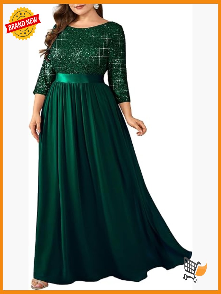 Plus Size Sequined Chiffon Maxi A-Line Formal Evening Dress, Mother Of Bride